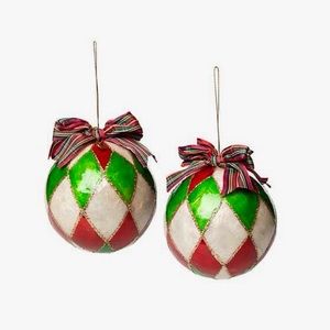 Mackenzie Childs Ornaments—NWT Red & Green Harlequin Capiz Christmas Ornaments